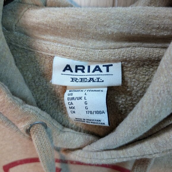 Ariat Real Hoodie Womens Large Oatmeal Shield Logo Sweatshirt Western Heathered - Picture 3 of 6
